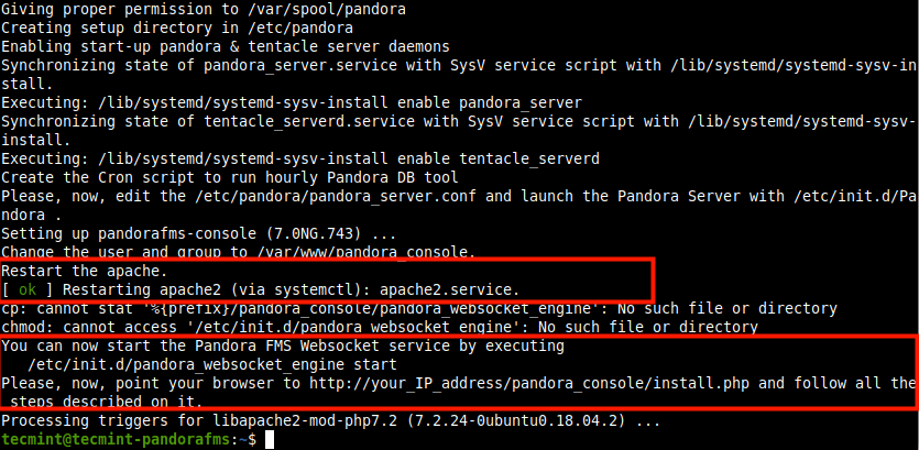 Installation Summary of Pandora FMS and Console