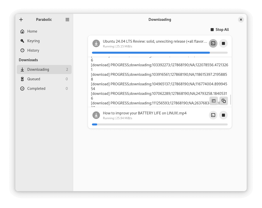 Parabolic Downloading Videos in Linux