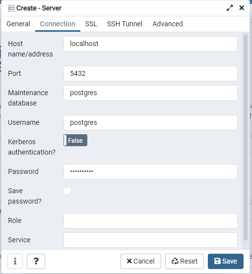 PgAdmin PostgreSQL Connection