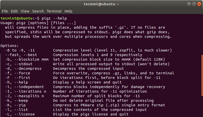 Pigz Command Help