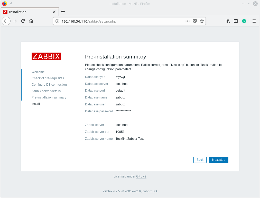 Zabbix Pre-Installation Summary