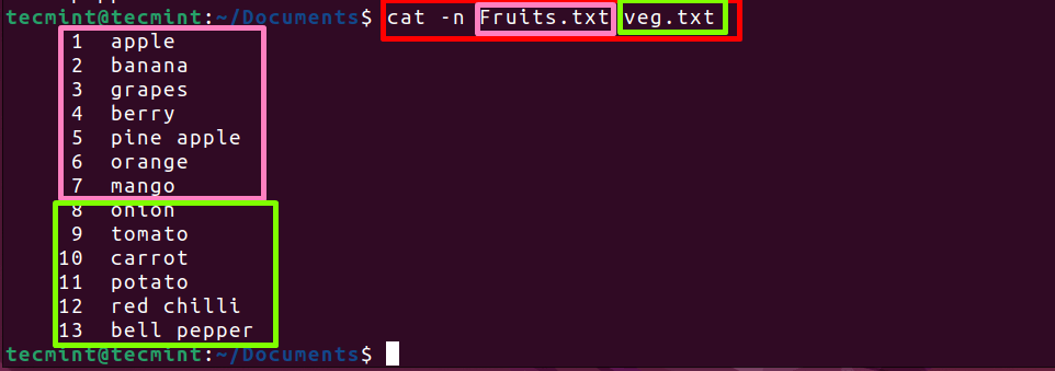 Print Line Numbers of Multiple Files