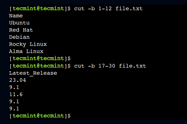 Print Range of Bytes from File