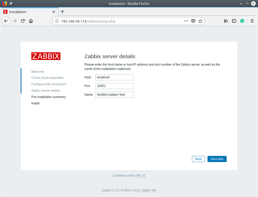 Zabbix Server Details