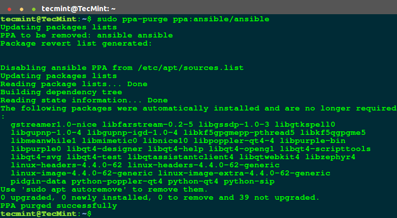 Purge PPA in Ubuntu