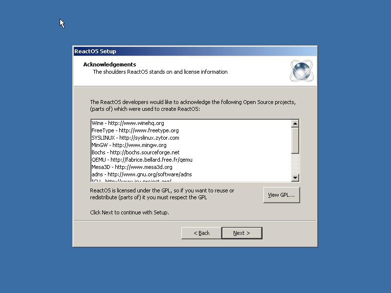 Select ReactOS Acknowledgement