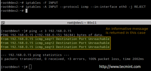 Reject ICMP Ping Request in Linux