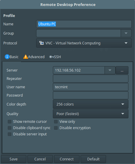 Remmina VNC Connection