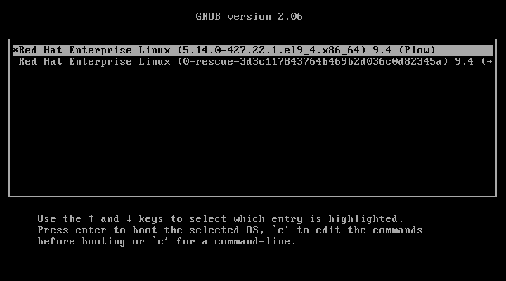 RHEL Boot Grub Menu