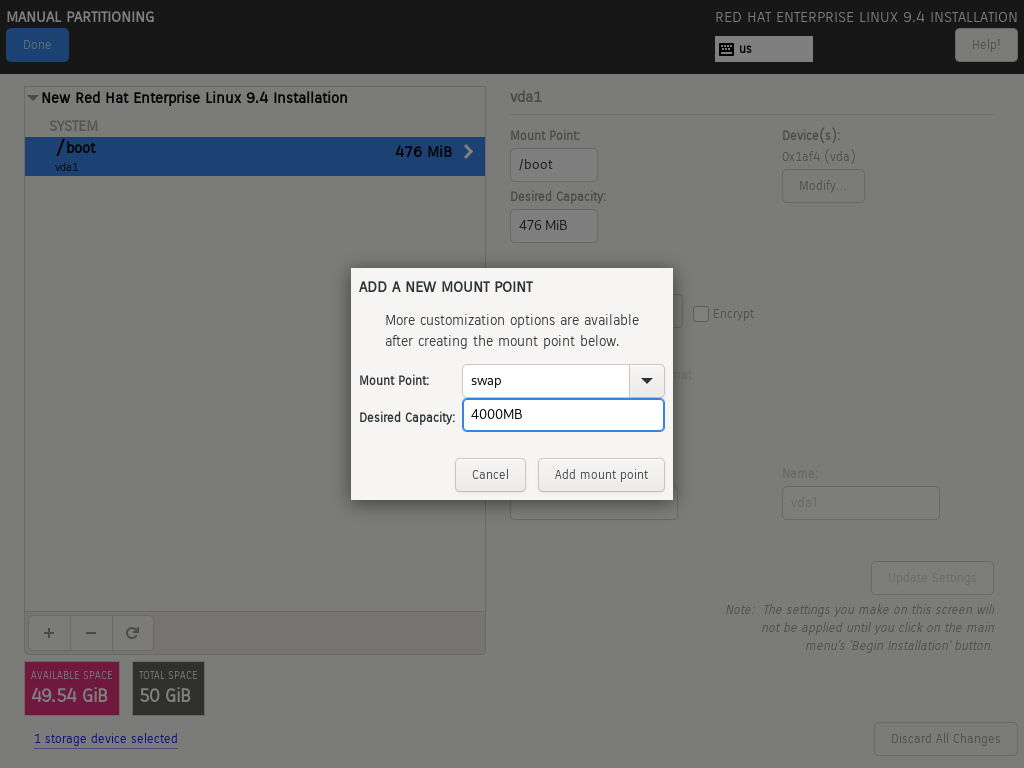 RHEL Create Swap Partition