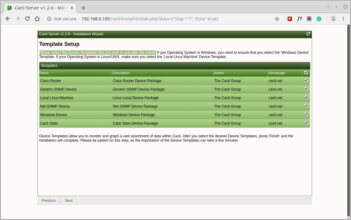 Select Cacti Device Templates