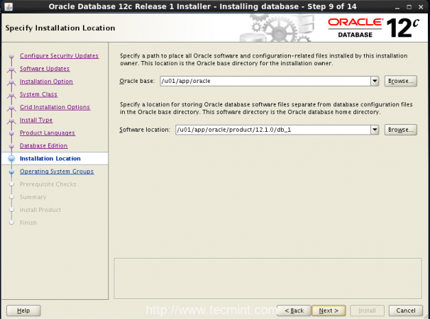 Select Oracle Installation Location