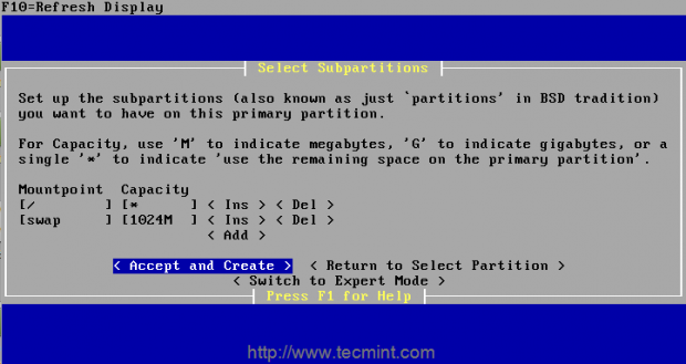 Setup Subpartitions