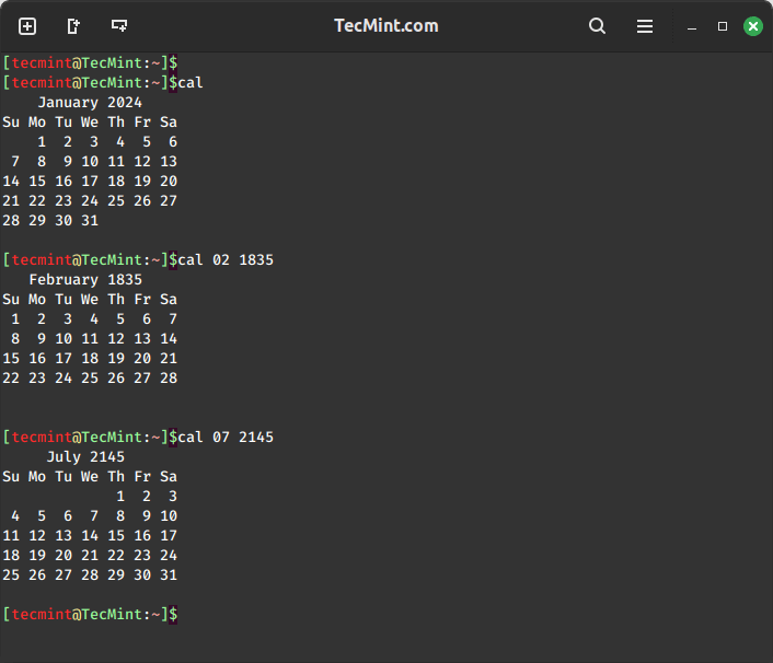 Show Calendar in Linux