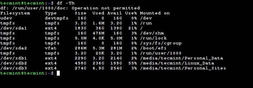 Show Linux File System Disk Usage