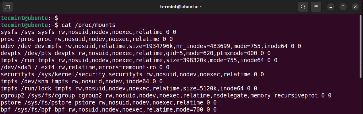 Show Mounted File Systems on Linux