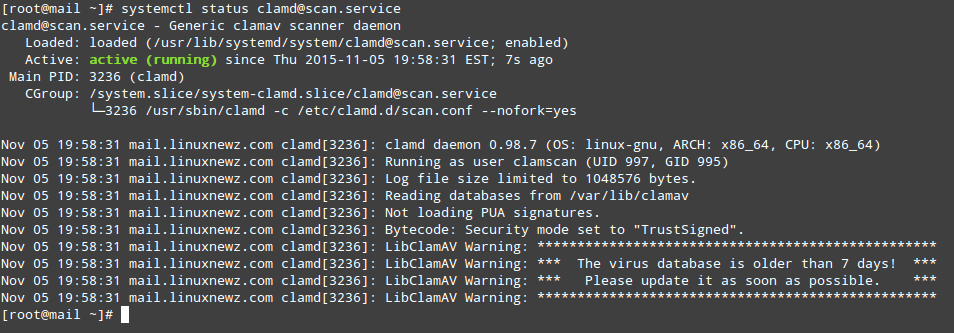 Start and Update ClamAV Virus Definitions