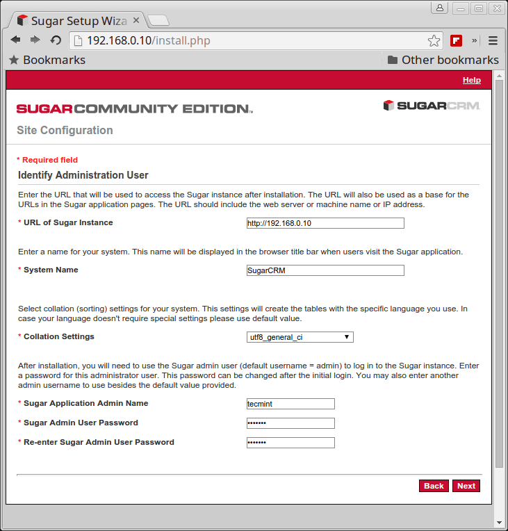 SugarCRM Site Configuration