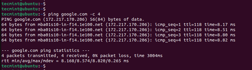 Test Network Connection in Ubuntu