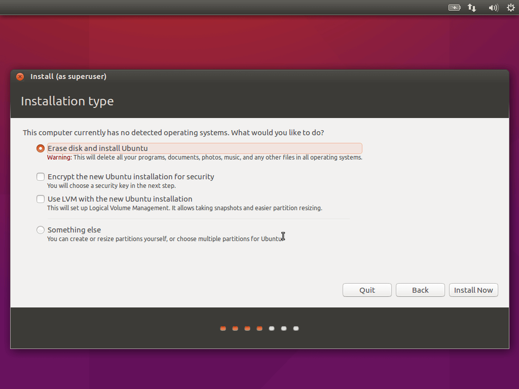 Select Ubuntu 16.04 Installation Type