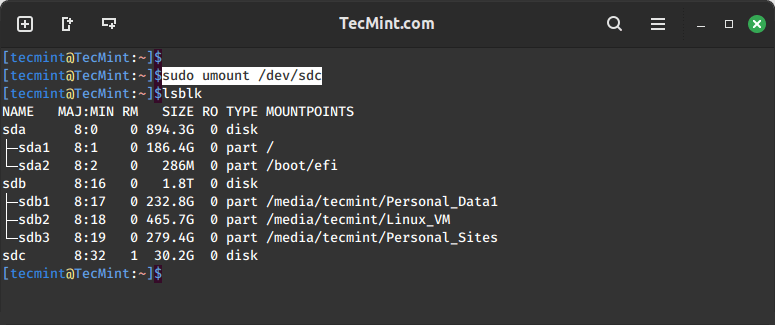 Umount USB Drive in Linux