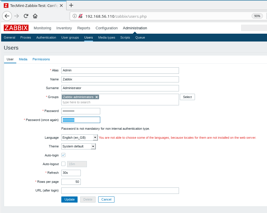 Change Zabbix Admin Password