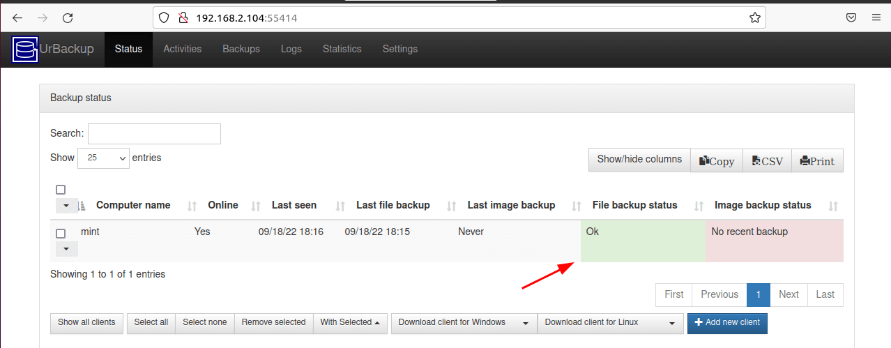 Urbackup Client Backup Status