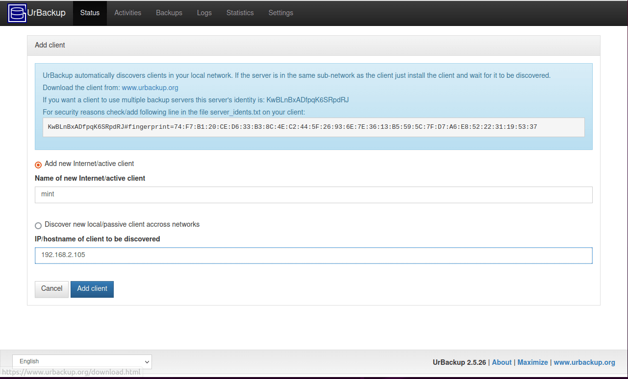 Urbackup Client Details