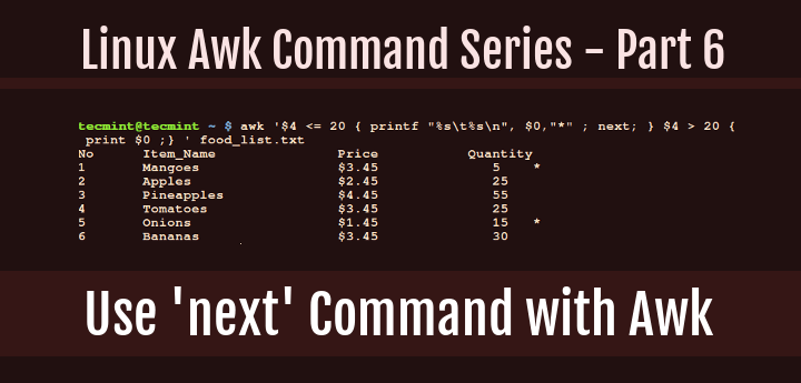 Use next Command with Awk in Linux