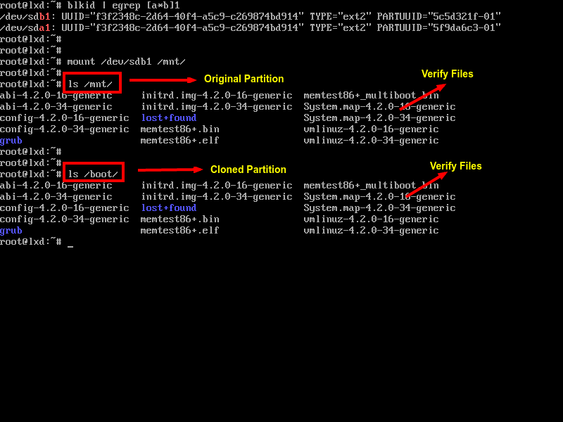 Verify Cloned Partition Files