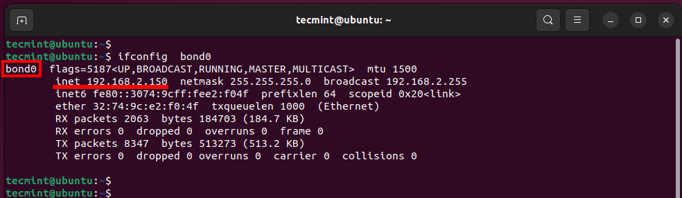 Verify Network Bond in Ubuntu