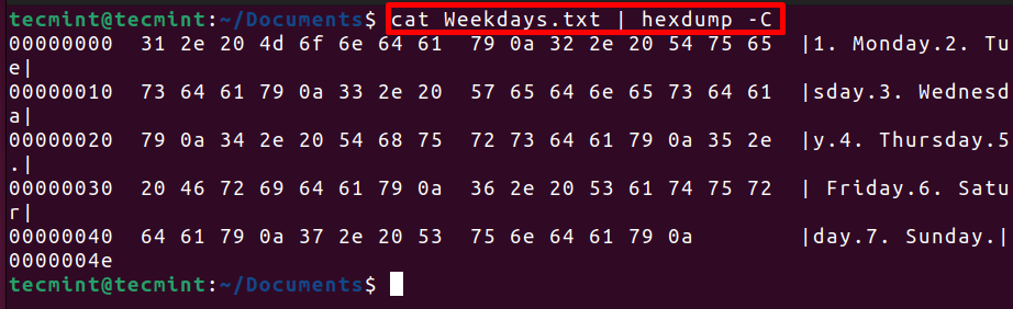 View File Content in Hexadecimal Format