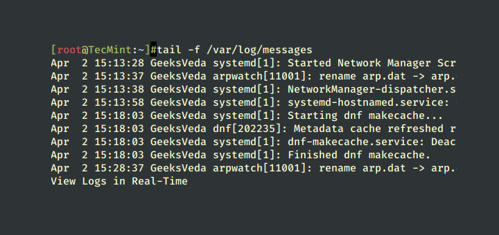 View Linux Logs with Tail Command