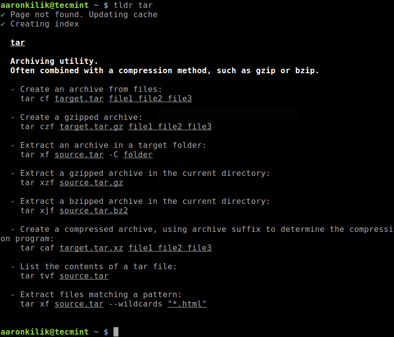 View Tar Command Man Page
