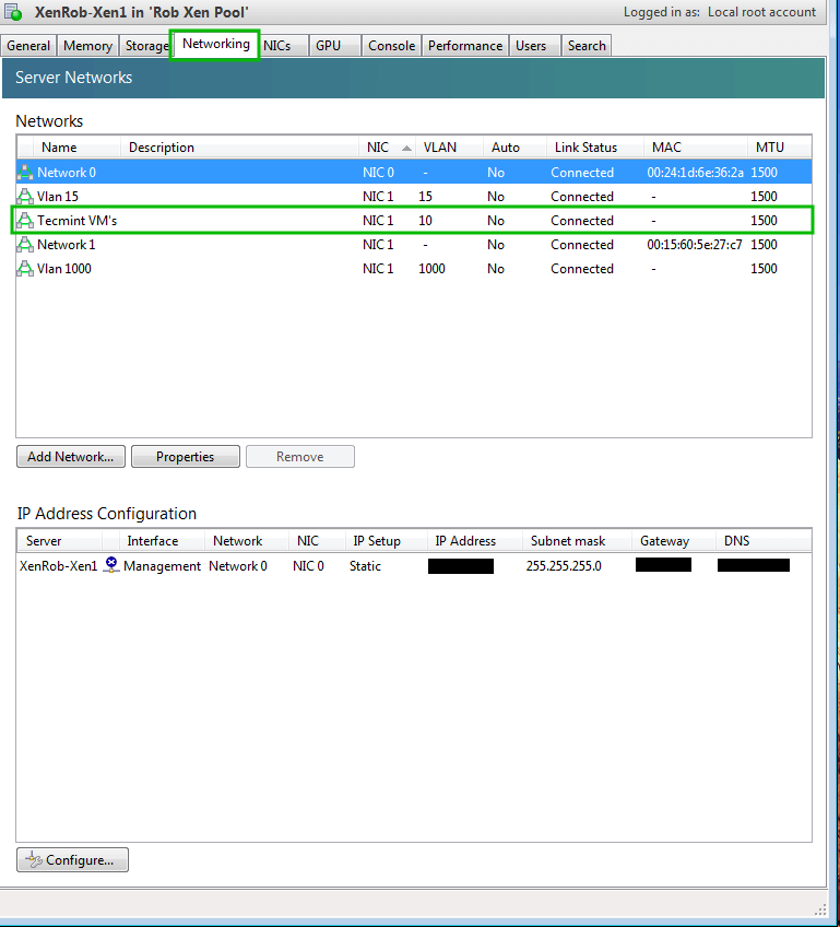 View XenServer Network Configuration