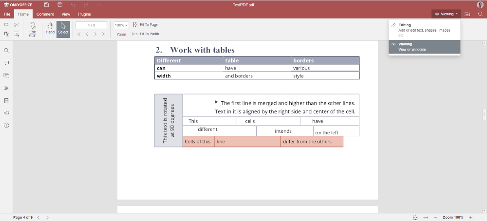 Viewing and Editing Modes