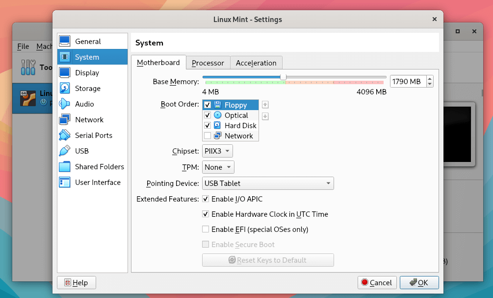 Virtual Machine System Settings