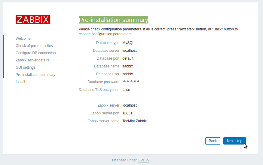 Zabbix Pre Installation Summary