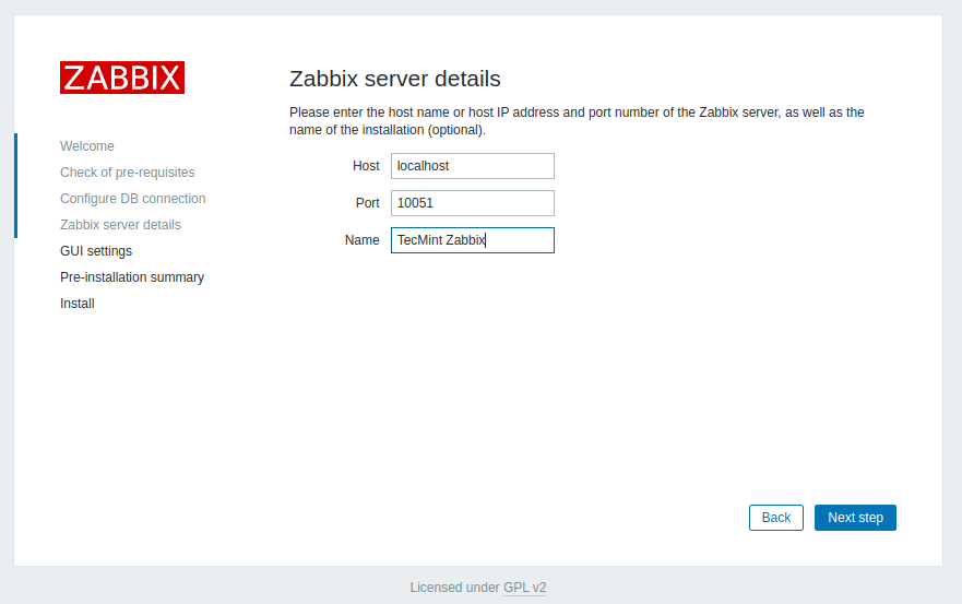 Zabbix Server Details