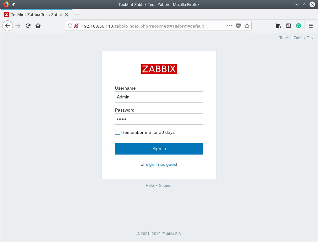 Zabbix Frontend Login