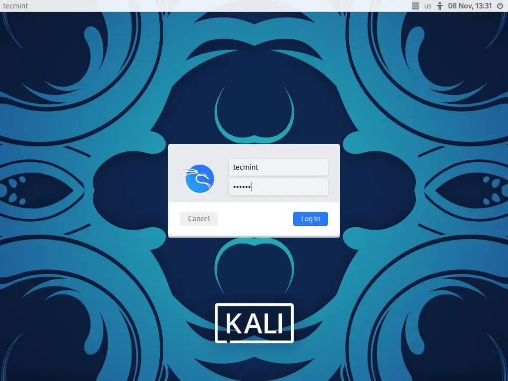 Kali Linux Login